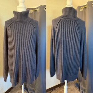 Free People Big City Sweater Gray Ribbed Turtleneck Slouchy Oversize Cozy Boho L